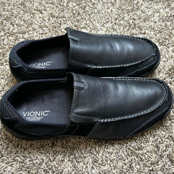 Vionic Eli Slip On Loafers Mens Black Leather Suede Orthaheel Technology size 12 - Picture 2 of 8